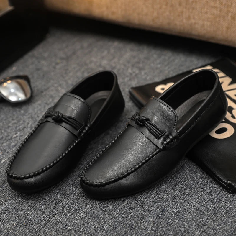 Classic Black Men's Leather Loafers Big Size 46 Slip on Shoes Man Office Shoes Comfortable Soft Flat Casual Shoes For Men