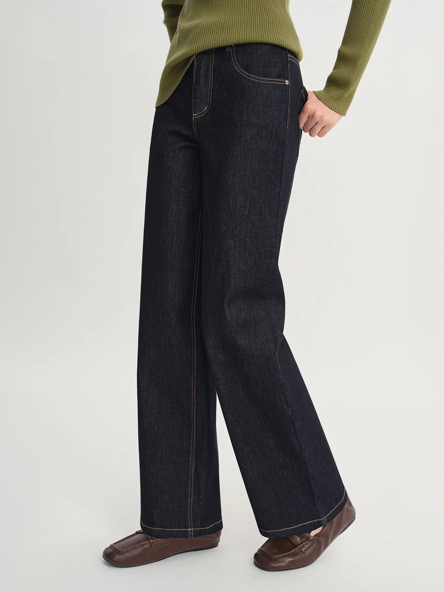 Women's Straight Leg Jeans - High Waist Stretch Denim Pants