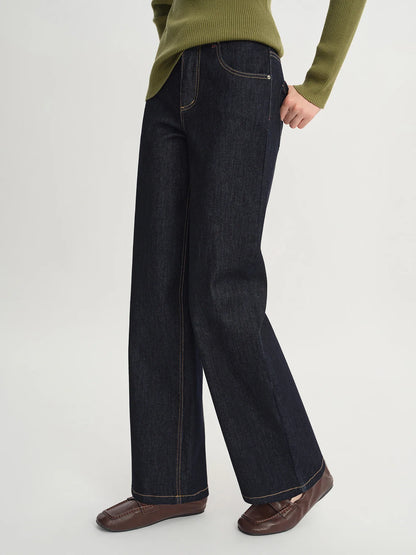 Women's Straight Leg Jeans - High Waist Stretch Denim Pants
