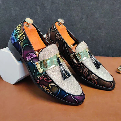 New Loafers for Men Flock Embroider Tassel Casual Shoes Slip-On Breathable Handmade Mens Dress Shoes Size 38-47