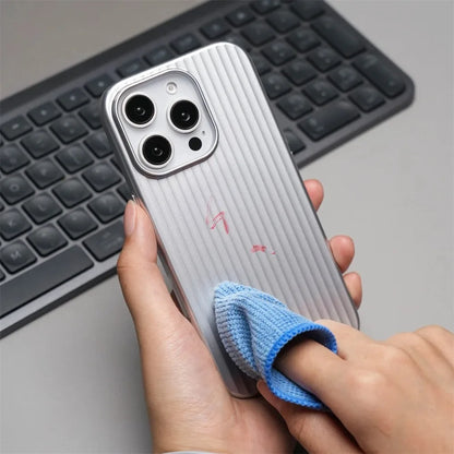 Stripes Metallic Paint Armor Case For iPhone 17 Air 16 15 14 13 Pro Max Shockproof Camera Protective Slim Matte PC Funda