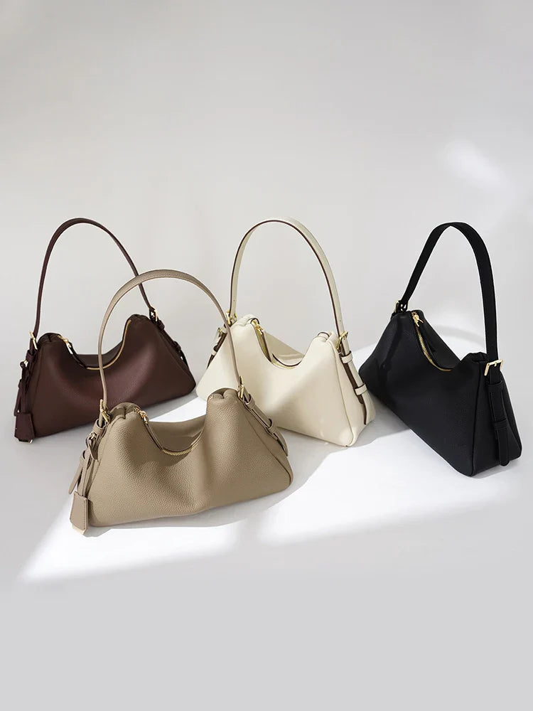 Genuine Leather Satchel Bags For Women Simple Fashion Ladies Underarm Handbag Large Capacity Shoulder Bag 2025 New