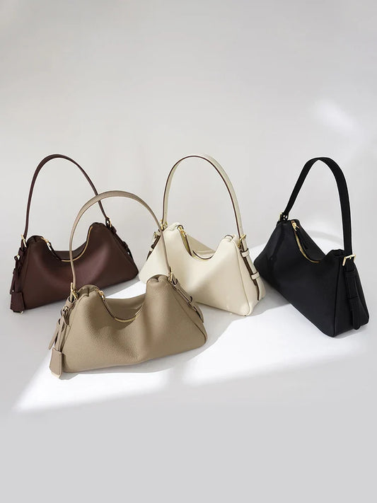 Genuine Leather Satchel Bags For Women Simple Fashion Ladies Underarm Handbag Large Capacity Shoulder Bag 2025 New