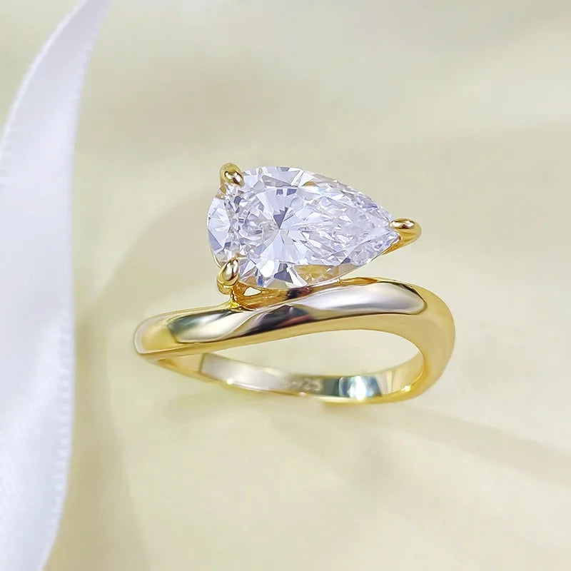 1.5CT 3CT Pear Cut Moissanite Solitaire Rings for Women Wedding Luxury 925 Solid Silver Womans Ring Lab Diamond Jewelry