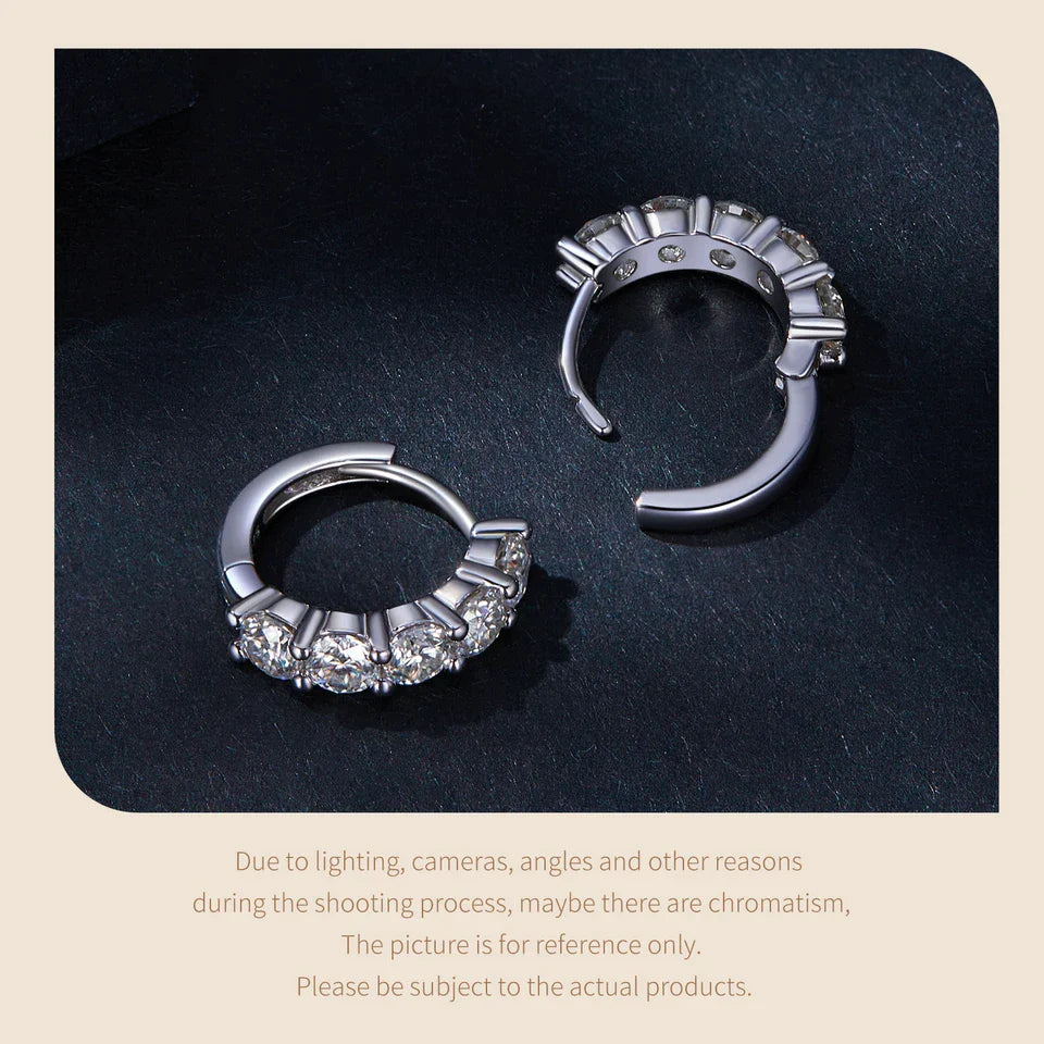 Moissanite Hoop Earrings for Women, 925 Sterling Silver Hypoallergenic Wedding Huggie Earrings with White Gold Plated