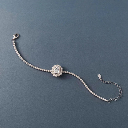 2mm Full Moissanite Tennis Bracelet With 2carat Halo Oval Cut Diamond Pendant Wrist Chain S925 Silver Fine Jewelry For Women