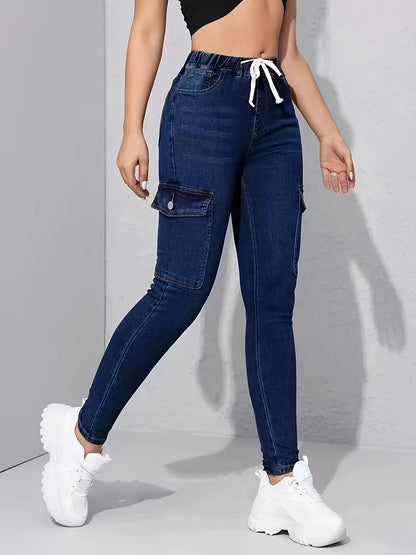High-Waist Slimming Women's Tapered Stretch Cargo Jeans