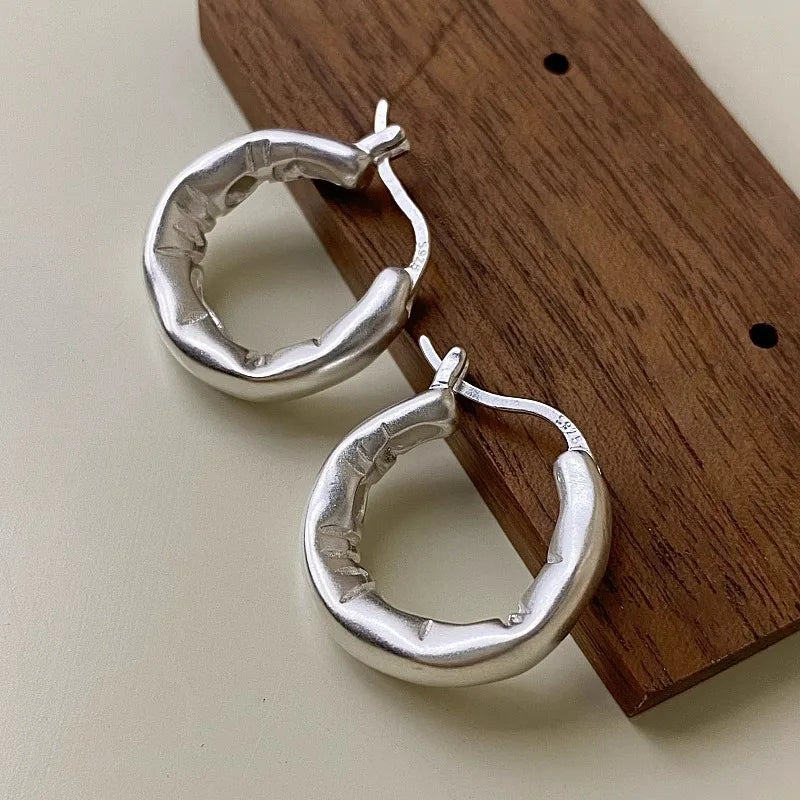New 925 Sterling Silver Hoop Earrings Pearl Droplet Irregular Vintage Punk For Women Girl Gift Jewelry Dropshipping Wholesale