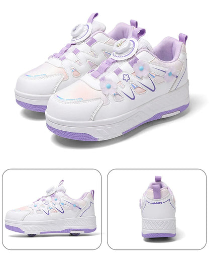 HeelysChildren's small flower decorated four-wheel roller skating sports shoe breathable roller skating girls shoes holidaygifts