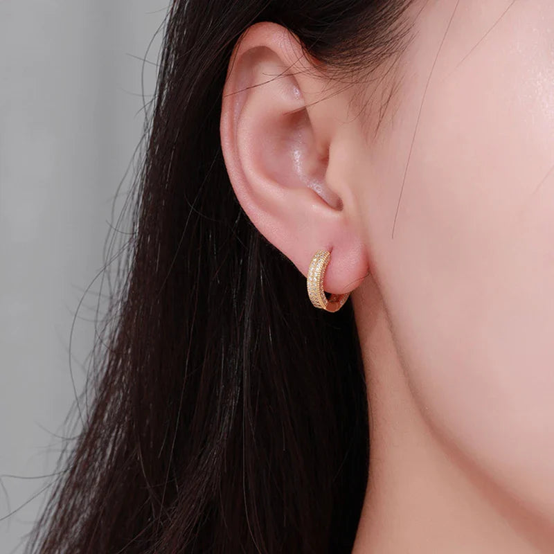 Luxury Real D Color Full 1mm Moissanite Hoop Earrings For Women S925 Sterling Silver Plated 18K Gold Diamond Earring