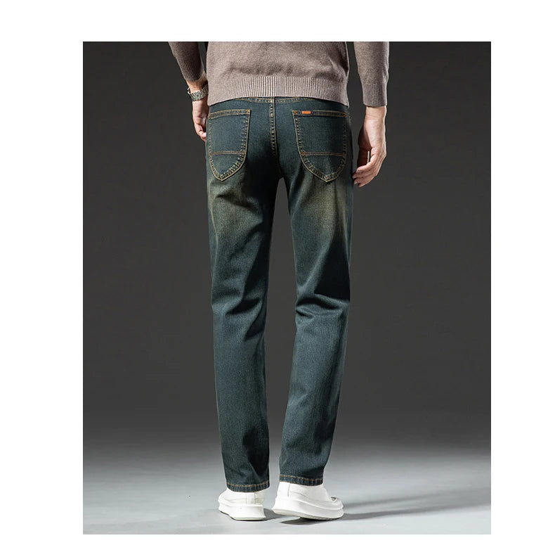 Premium Jeans Men's Autumn 2023 New Elastic High End Business Casual Old Vintage Straight Leg Jeans