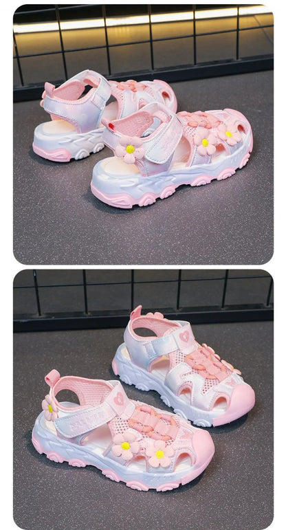 Summer Sport Sandals For Girls PU Leather Waterproof Beach Running Footwear For Children  Hollow Out Teenager Kid's Sneakers