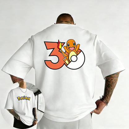 2026 Pokémon 30th Anniversary Charmander Printed T-shirt Summer Men's and Women's Loose Casual Hip Hop Trendy Short Sleeve Top