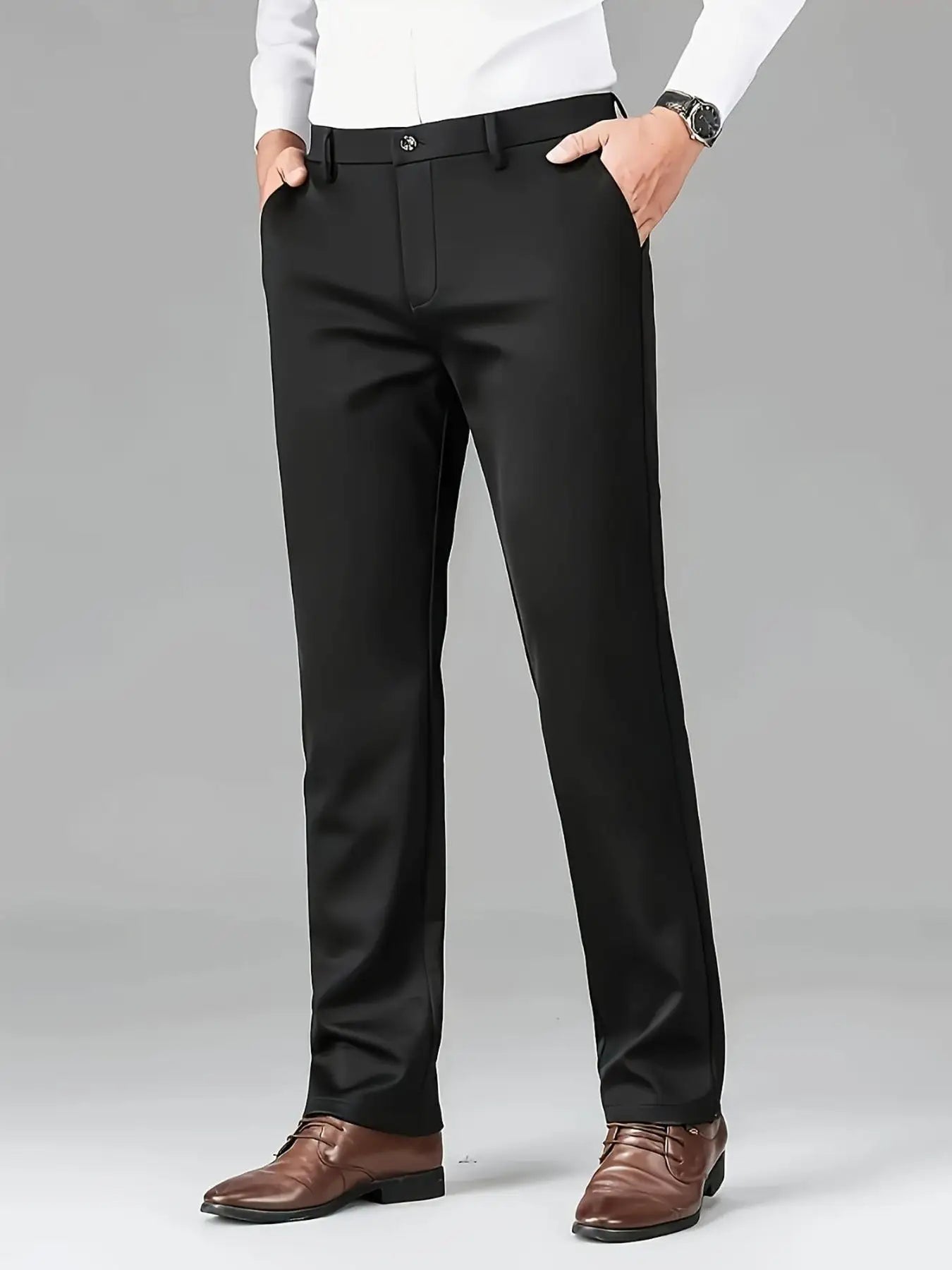 3-Pack Men's High Stretch Anti-Wrinkle Business Pants | Spring Autumn Straight Fit Non-Iron Casual Trousers | Luxury Crown Embro