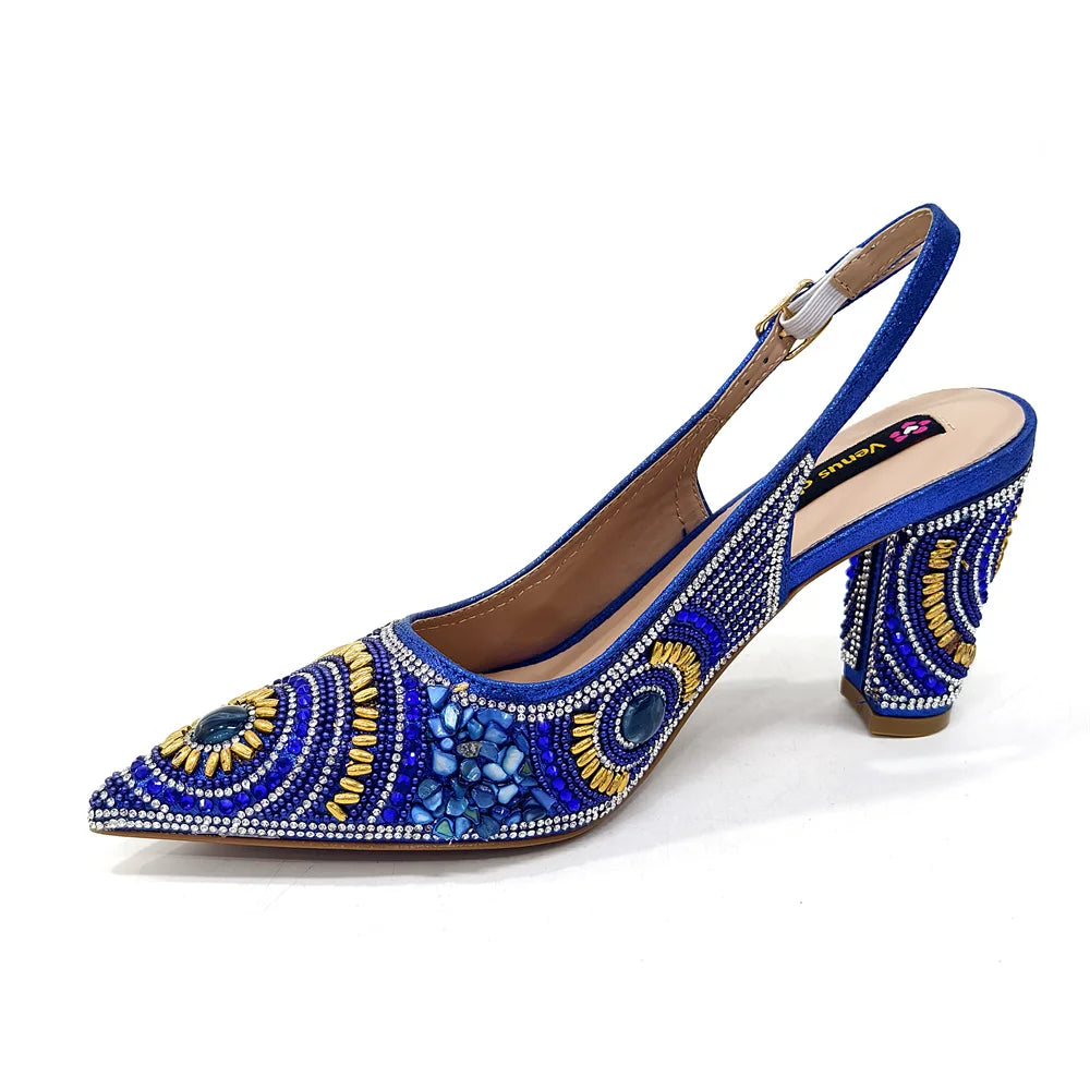 2025 Moda Mais Recente Chegada Laranja Ponta Fina Sandálias Femininas Sapatos com Bolsa Conjunto para Senhoras Festa de Casamento Salto