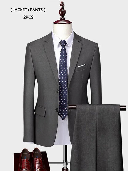 ( Jacket +Vest+ Pants ) Luxury Men's High-end Brand Solid Color Business Office Suit 3Pcs & 2Pcs Groom Wedding Party Suit Tuxedo