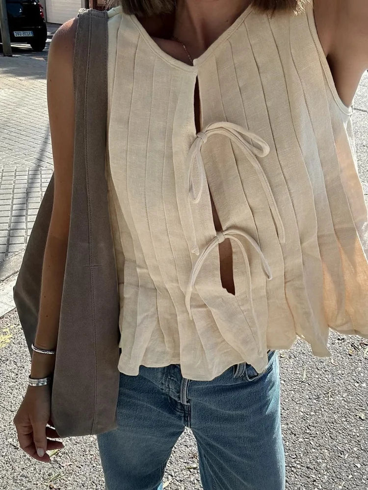 White Bandage Ribbed Tank Top Shirts For Women Hollow Out Sleeveless Slim Summer Fashion Vest Women's Lace-Up Vest Y2k Top