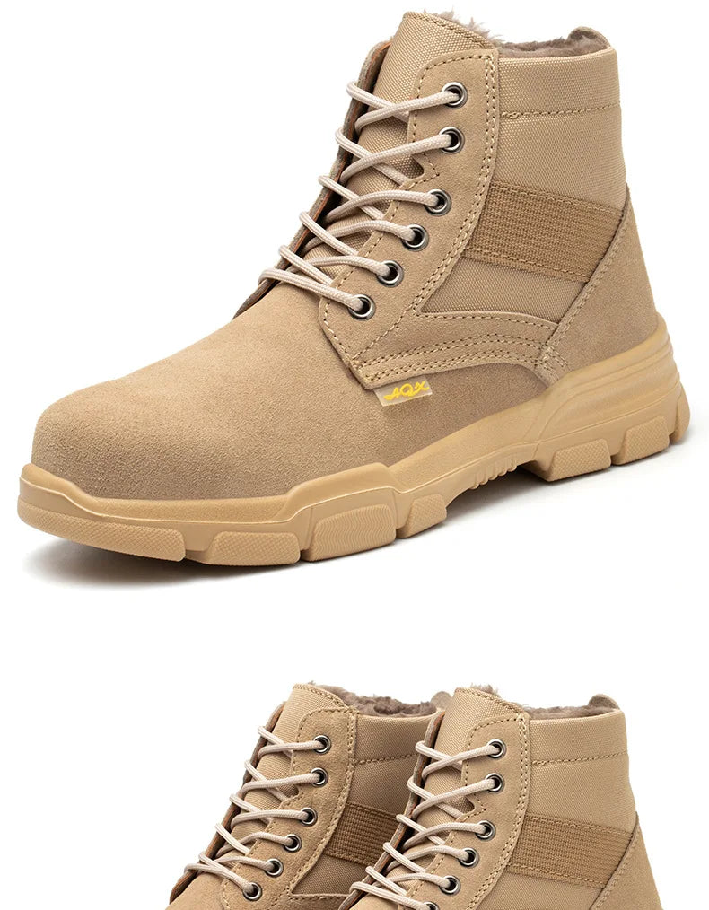 Men's Winter Wool Velvet Cotton Safety Work Shoes High Top Steel Toe Insulated Labor Protection Construction Shoes