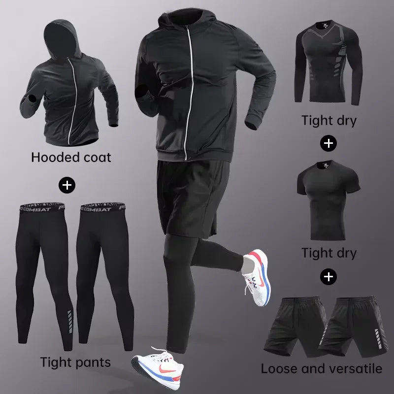 Sports suit men's running gym clothes autumn and winter quick drying clothes tight fitting equipment