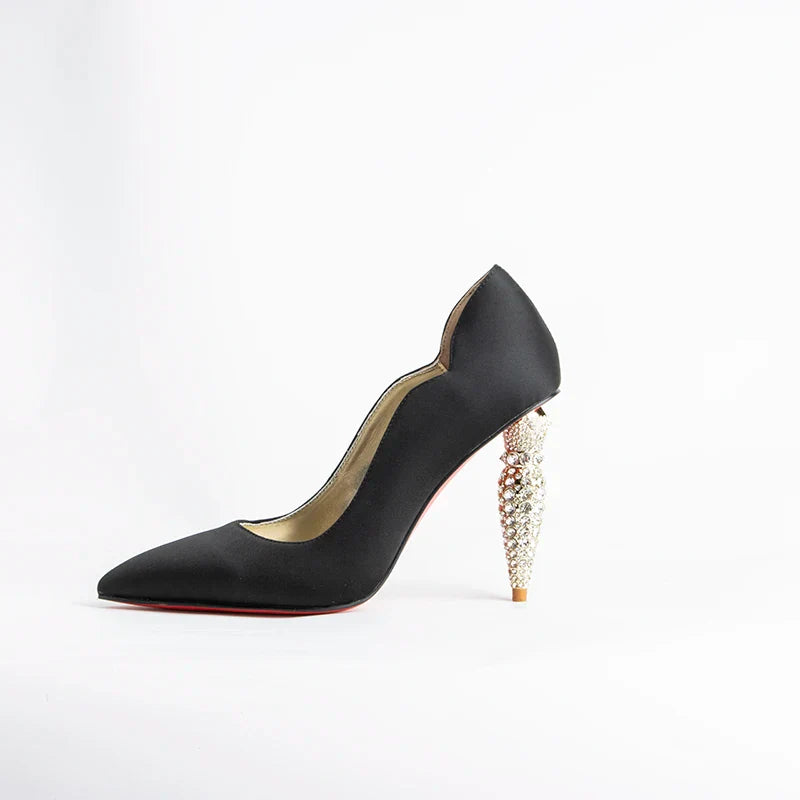 luxury Red Bottom Black Pointed toe Heels for Women Shoes 2024 Elegant and Classy Designer Slingback Heels High Quality big Size