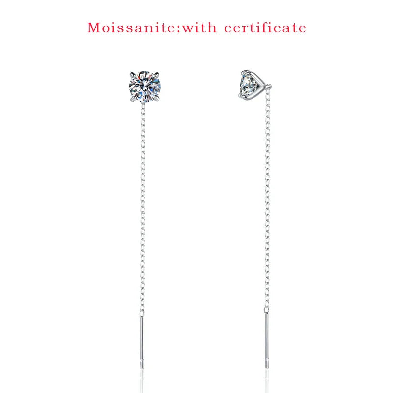 5/6.5mm Tassel Round Cut Moissanite Drop Earring for Women Classic Four-claws Lab Diamond Ear Jewelry 925 Sterling Silver