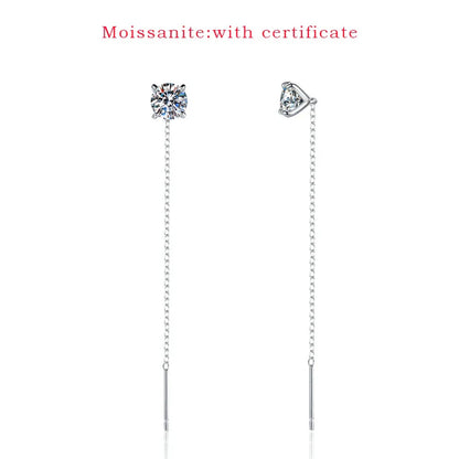 5/6.5mm Tassel Round Cut Moissanite Drop Earring for Women Classic Four-claws Lab Diamond Ear Jewelry 925 Sterling Silver