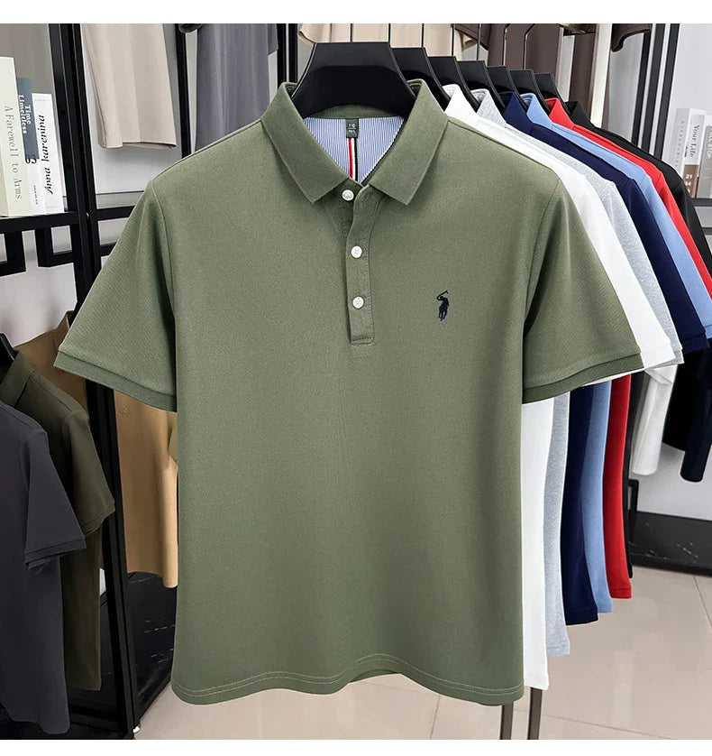 Luxury brand short sleeve men polo shirt summer ice silk breathable high-end pony embroidery design casual business Paul T-shirt