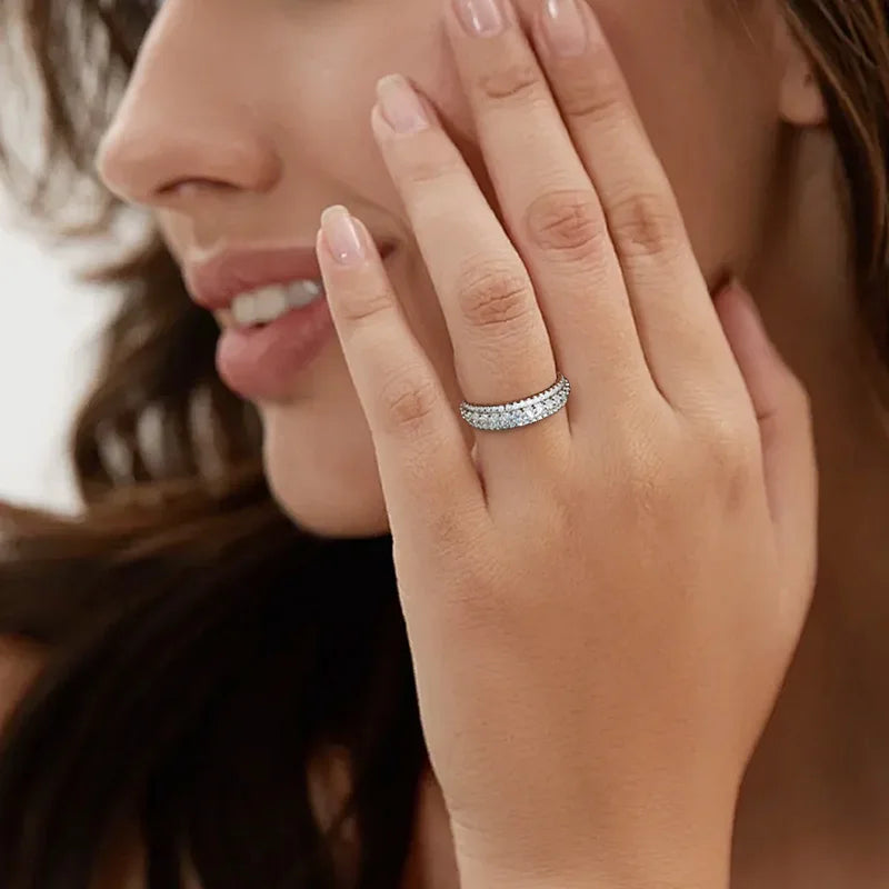 GRA Certified Moissanite Eternity Band Rings for Women s925 Sterling Silver Plated 18k White Gold Wedding Man‘s Rings