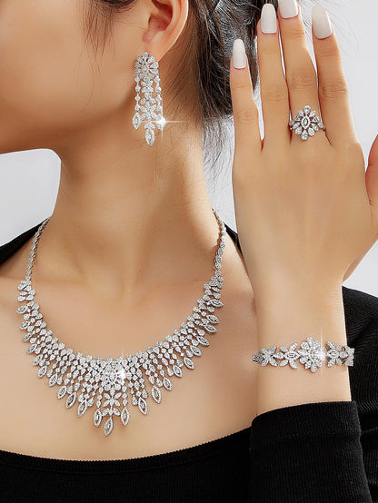 Elegant Necklace Sets for Women Water Drop Cubic Zirconia Layer Jewellery Set Dubai Saudi Bridal Engagement Party Accessory