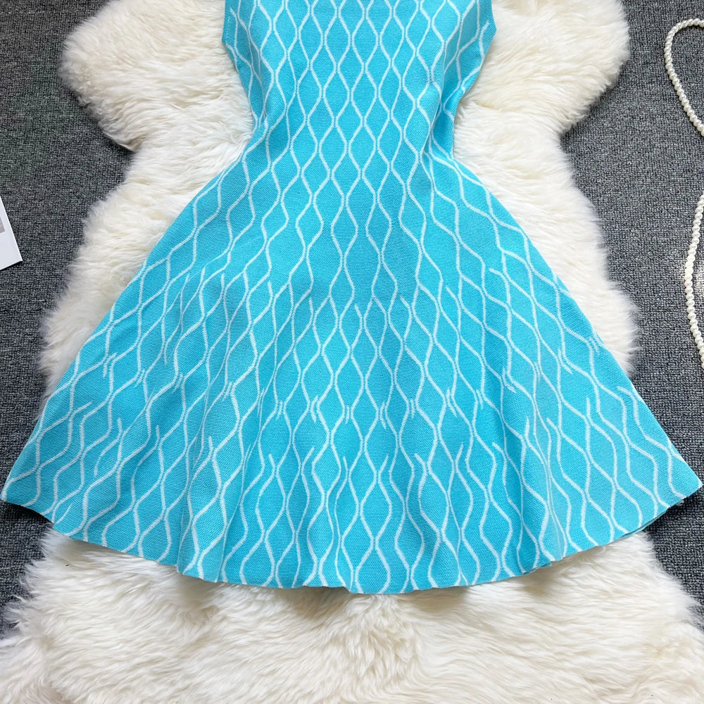 Fashion A-line Short Women Dress Elegant Y2K Geometric Knitted Summer Dress Female Harajuku Black Party Vestidos