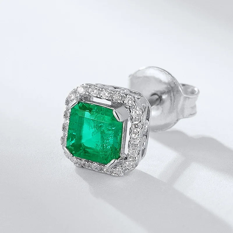 Real 1CT Laboratory Cultivation Emerald Earrings for Women 100% 925 Sterling Silver Diamond Fine Jewelry Gift Wholesale