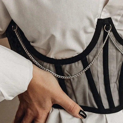 Sexy Corset Underbust Punk Metal Chain Black Women Top Curve Shaper Strap Slimming High Waist Belt Lace Bustiers Mall Goth Corse