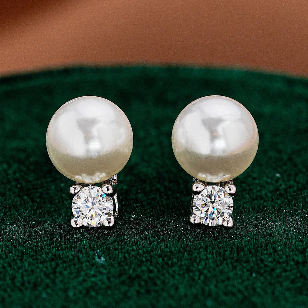 with Certificate 3mm Moissanite Diamond Stud Earrings with Pearl 925  Silver Plated 18k Gold Ear Studs for Women Fine Jewelry