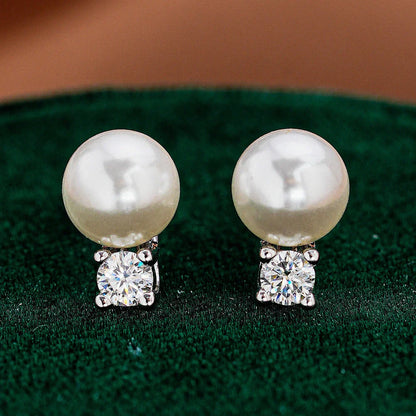 with Certificate 3mm Moissanite Diamond Stud Earrings with Pearl 925  Silver Plated 18k Gold Ear Studs for Women Fine Jewelry