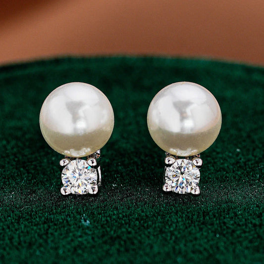 with Certificate 3mm Moissanite Diamond Stud Earrings with Pearl 925  Silver Plated 18k Gold Ear Studs for Women Fine Jewelry