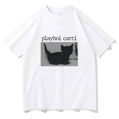 Summer Playboi Carti Hip-Hop T Shirt Cute Cat Harajuku Print Tee Regular Men's Clothing Tops Quality Rapper 2026 New T Shirt