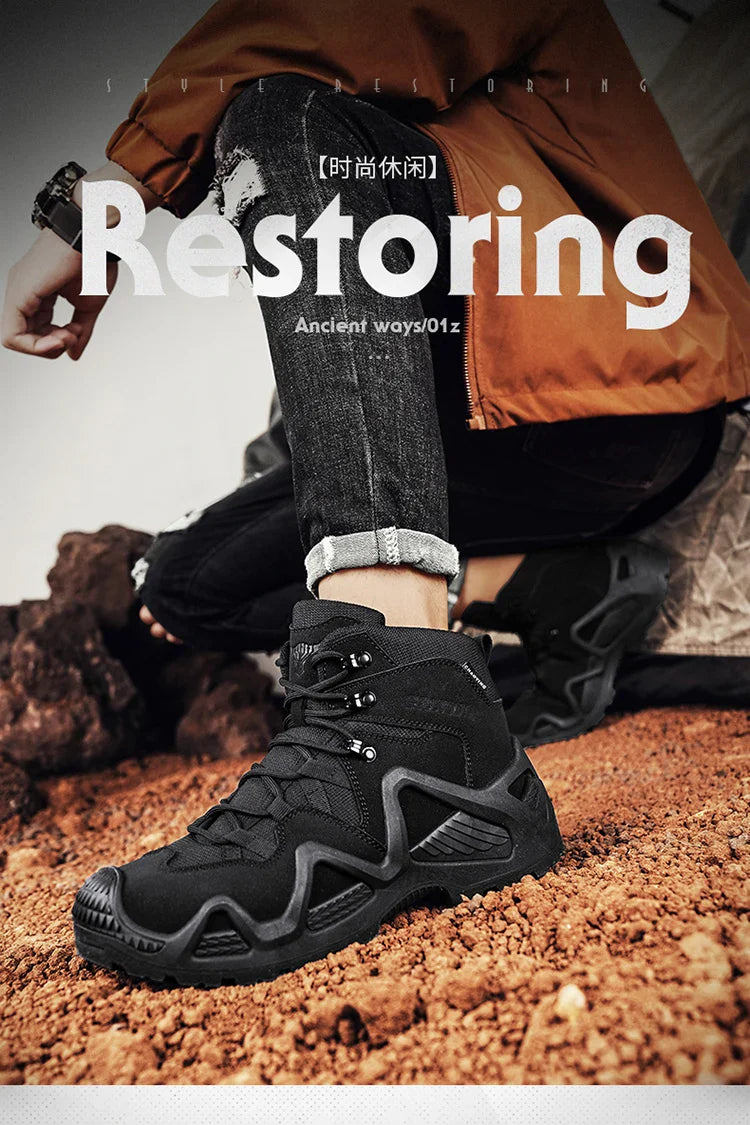 Men's winter high top shoes mid top waterproof and anti slip hiking shoes ultra light work boots tactical boots desert boots