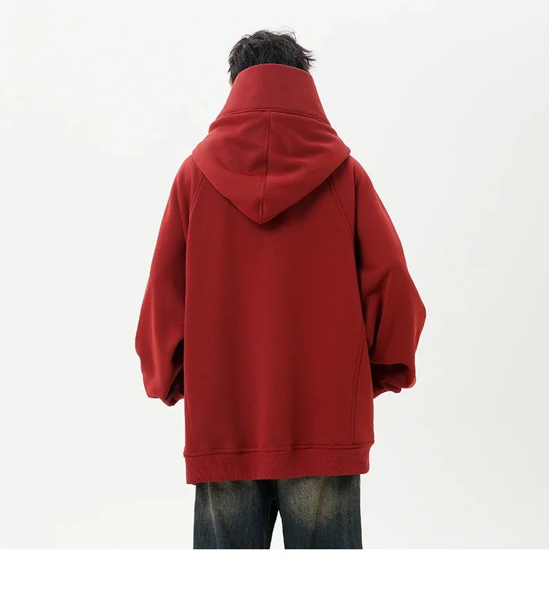 Autumn New High Neck Sweatshirt Men Pile Up Collar Hoodie Harajuku College Style Ninja Sweatshirt Casual Sports Loose Couple Top