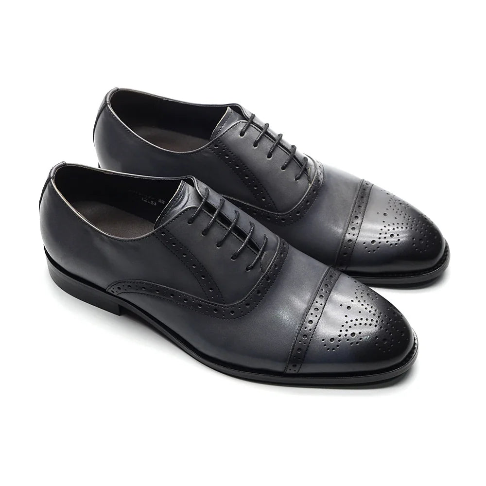 Italian Mens Dress Shoes Genuine Leather Cap Toe Oxfords Lace-up Black Brown Wedding Business Office Brogue Formal Shoes for Men