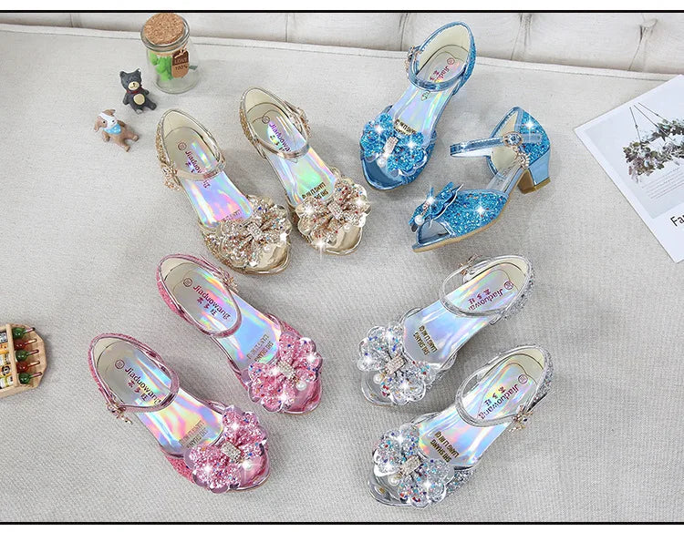 Girls High Heels For Kids Princess Leather Sandals Children Halloween Cosplay Party Wedding Dancing Shoes Fashion Crystal Shoes