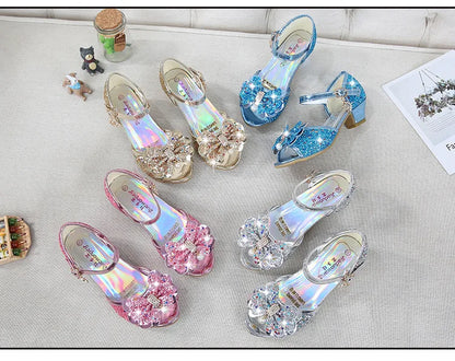 Girls High Heels For Kids Princess Leather Sandals Children Halloween Cosplay Party Wedding Dancing Shoes Fashion Crystal Shoes