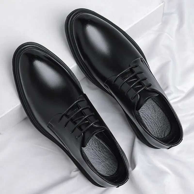 Black Round Toe Lace Up Men's Formal Shoes Spring Autumn Legitimate Leather Official 2025 Style Gentleman Trend Social Shoe Male