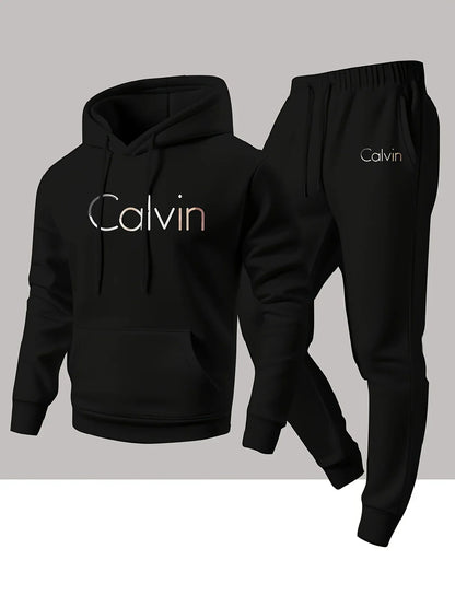 New Calvin Tracksuit for Men  Hoodie & Jogger SetHip Hop Streetwear Casual Workout Outfit Fall Winter Fashion Gym Athletic Wear
