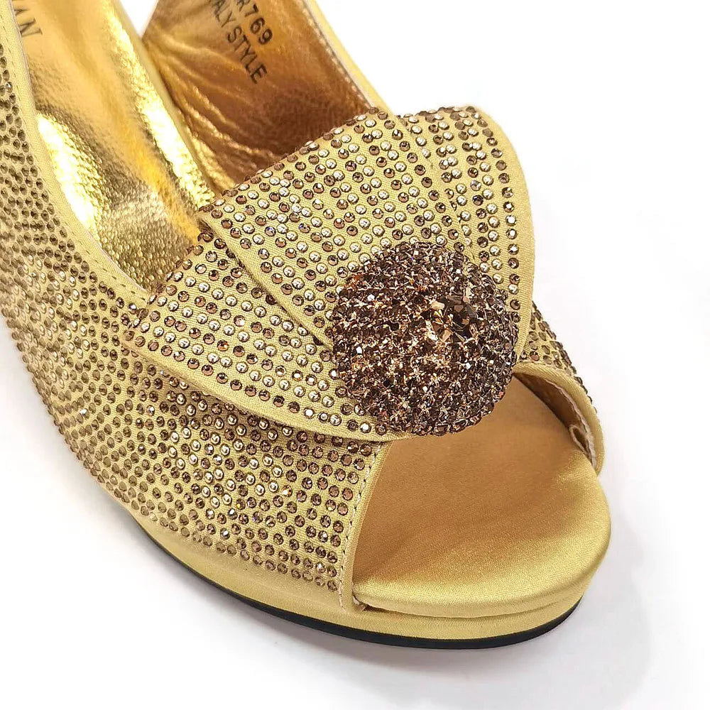 Italian Shoes And Bag Sets For Evening Party With Stones Italian Satin cloth  Rhinestone bow Handbags Match Bags