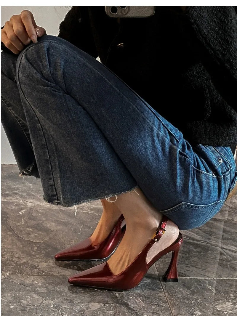 Women's Pumps Sexy Pointe High Heels Sandals Fashion Patent Leather High Heels Elegant Temperament High Heeled Sandals for Women