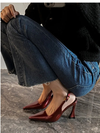 Women's Pumps Sexy Pointe High Heels Sandals Fashion Patent Leather High Heels Elegant Temperament High Heeled Sandals for Women