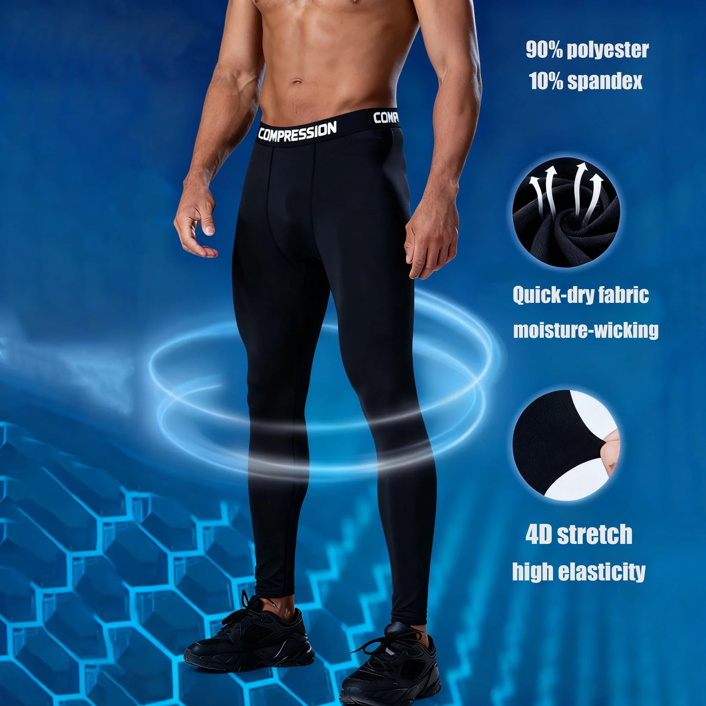 Men's Compression Leggings High Elastic Quick Dry Breathable Sports Base Layer for Gym Running Basketball Workout