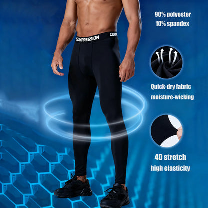Men's Compression Leggings High Elastic Quick Dry Breathable Sports Base Layer for Gym Running Basketball Workout