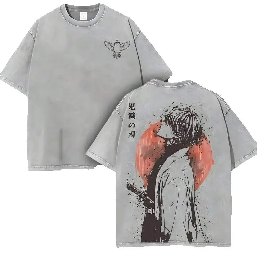 A-Zenitsu Graphic Tshirt Anime Demon Slayer Roupa Masculina Feminina Camisetas de Algodão Lavado Manga Camiseta Casual Vintage Hip Hop Tops