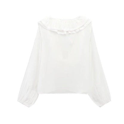 Women Fashion Long Sleeve V Neck Tierred Ruffles Loose Blouse Female Solid Color Casual Shirts Blusas Chic Tops LS6317